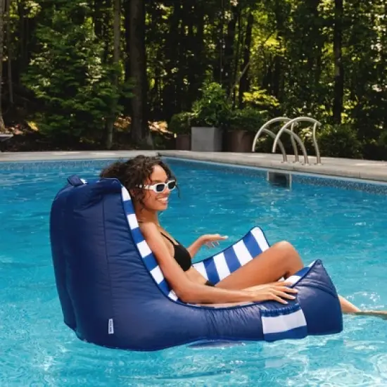 Big Joe Captain's Float No Inflation Needed Pool Lounger with Drink Holder, Quick Draining Fabric image {2}