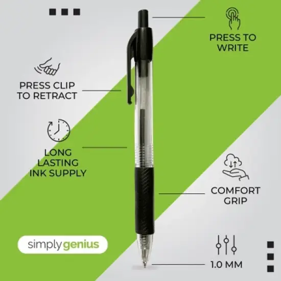 Simply Genius 200-Pack Retractable Black Pens for Schools, Notebooks, Smooth Writing Ball Point Pens with Comfort Grip, Black Ink image {2}