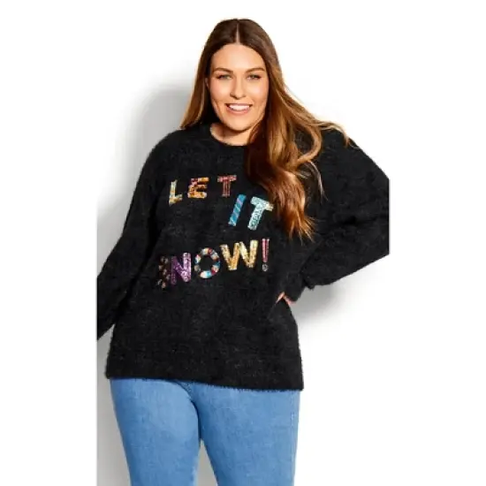 Women's Plus Size Snow Sparkle Sweater - Black | AVENUE image {7}