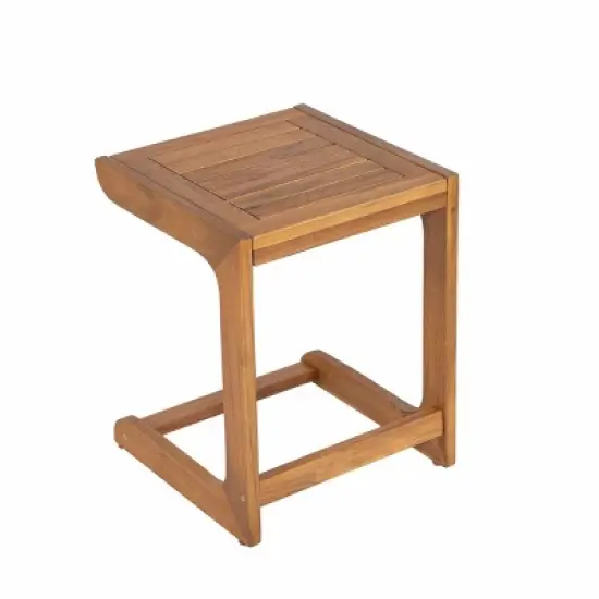Outdoor C-Shaped Acacia Wood End Table,Small End Table for Deck or Balcony,Modern Square Outdoor Small Spaces Accent Table-Cuddlewood image {1}