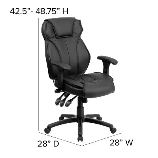 Emma and Oliver High Back Black LeatherSoft Multifunction Ergonomic Office Chair, Lumbar Knob image {3}