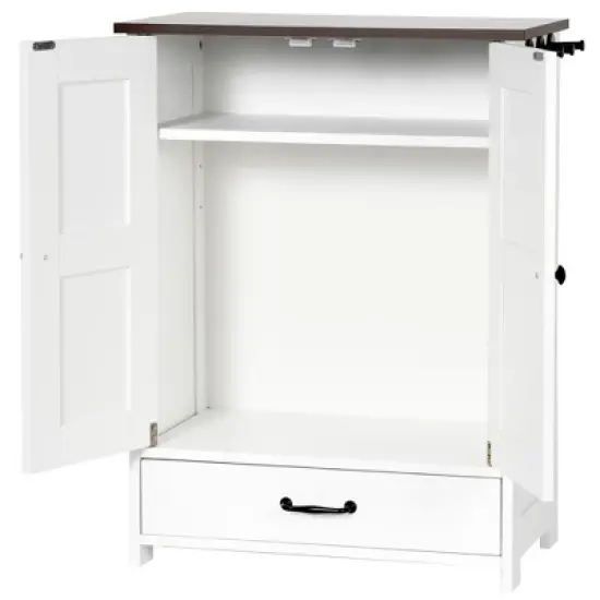 Ridstar Medium Sized Dog Food Storage Cabinet with Hidden Dog Bowls, Adjustable Panel & Hooks-White image {4}