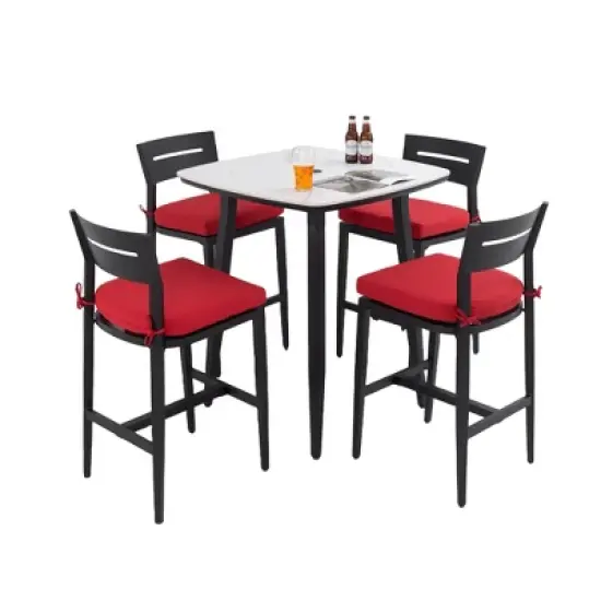 UNISOAR Modern 5PC Outdoor Patio Bar Set,Rounded Square Sintered Stone Table & 4 Swivel Bar Chairs,Non-Rust Aluminum Frame, Marble-Inspired Top image {9}