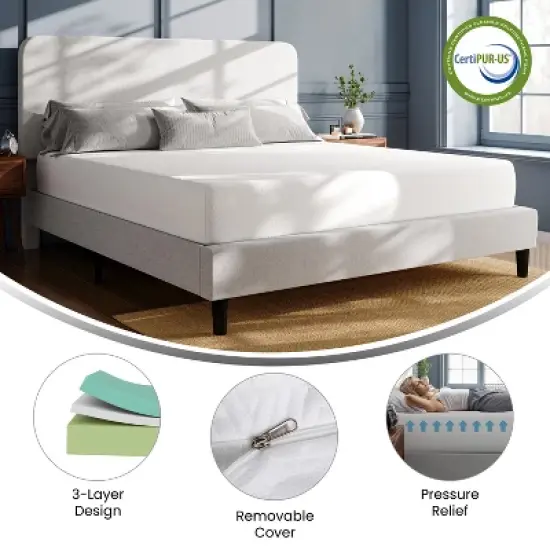 Flash Furniture Cloud Green Tea Cooling Gel 3-Layer Memory Foam Mattress in a Box with CertiPUR-US Certification, Washable Cover, and Pressure Relief image {10}