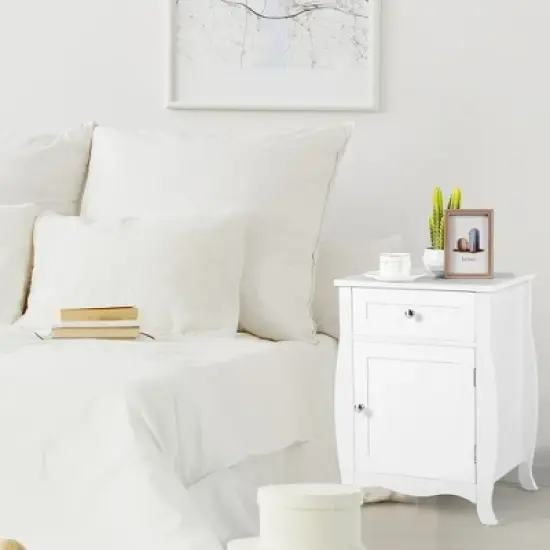 Costway Nightstand with Drawer Cabinet Curved Legs Sofa Side End Accent Table White image {4}