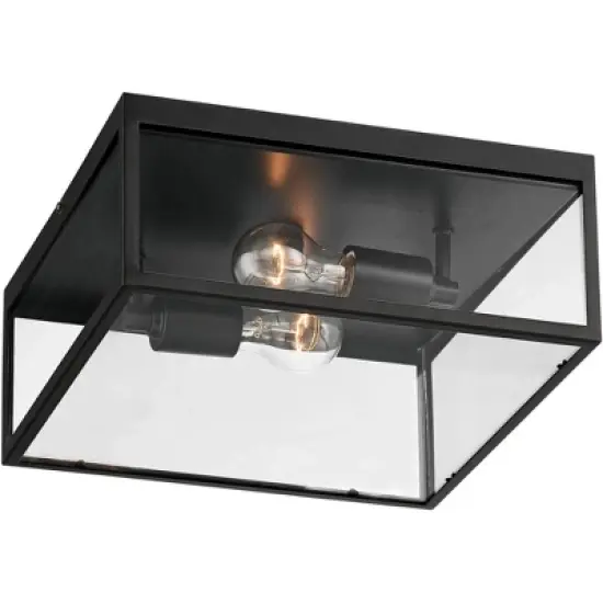 John Timberland Modern Outdoor Ceiling Light Fixture Matte Black 12" Clear Glass Panels Square Exterior House Porch Patio Outside image {5}