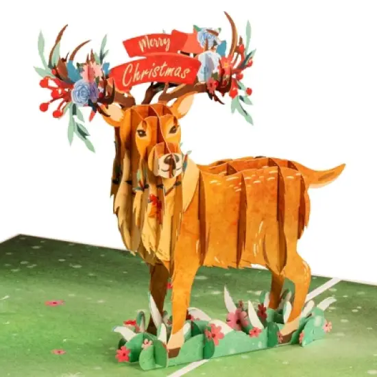 Paper Love 3D Christmas Reindeer Pop Up Christmas Card, 100% Recycled and Eco-Friendly, 8" x 6" Cover - With Note Tag image {7}