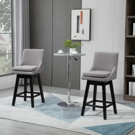 HOMCOM 28" Set of 2 Swivel Bar Height Bar Stools, Armless Upholstered Barstools Chairs with Soft Padding Cushion and Wood Legs image {1}