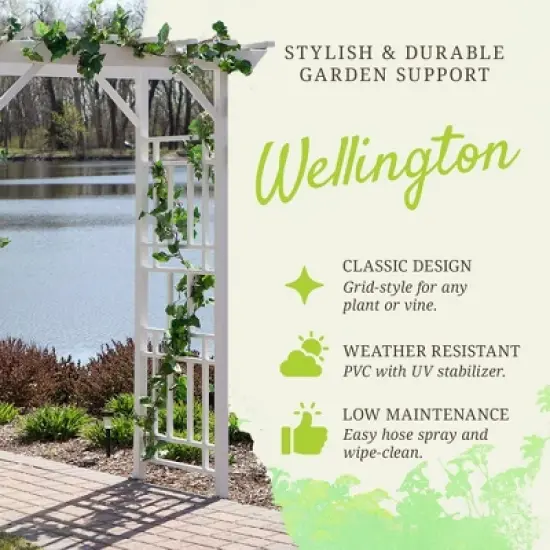Dura-Trel Wellington Arbor, 72 by 85 Inch PVC Patio Garden Arch, Outdoor Backdrop Frame Decoration or Trellis for Climbing Plants, White image {2}
