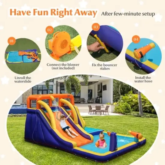 Costway Inflatable Waterslide 4-in-1 Kids Bounce Castle with Splash Pool（With 750W Blower） image {7}