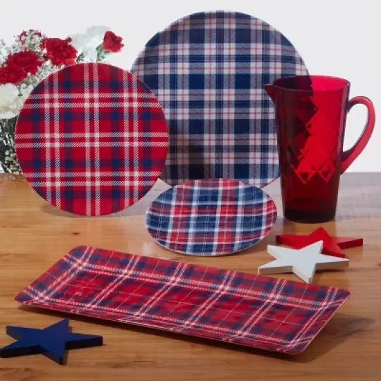 12pc Patriotic Plaid Melamine Dinnerware Set - Certified International image {4}
