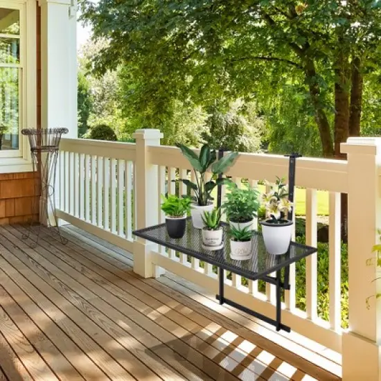 Costway Folding Hanging Table Adjustable Balcony Railing Table Patio Deck Black image {1}