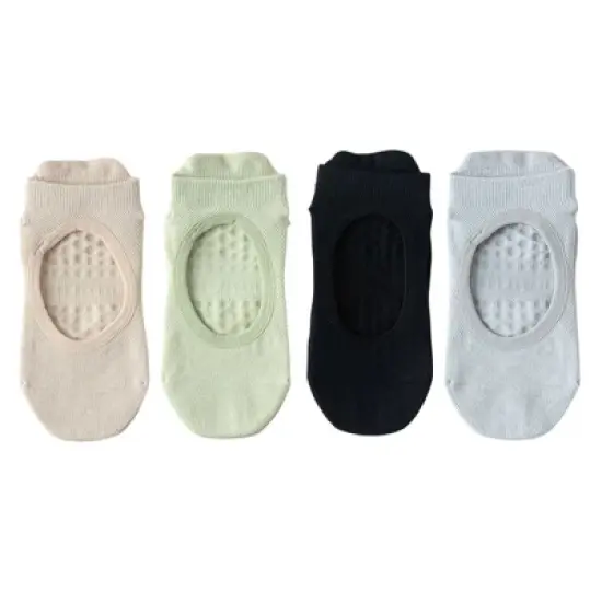 Anna-Kaci 4 Pairs Women's Non-Slip Yoga Socks Soft Cotton Grip Sole Low-Cut Design with Arch Ventilation for Pilates Barre image {7}