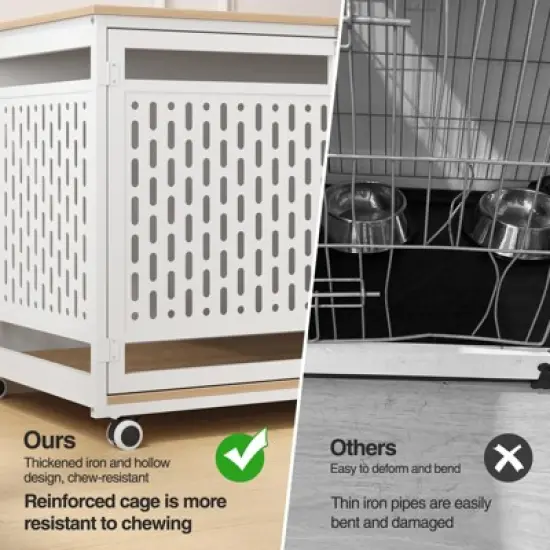 Dog Crate for Medium & Large Breed, End Table Dog Kennel, Chew-Resistant, White image {4}