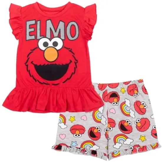 Sesame Street Elmo Girls T-Shirt and French Terry Shorts Outfit Set Little Kid image {9}