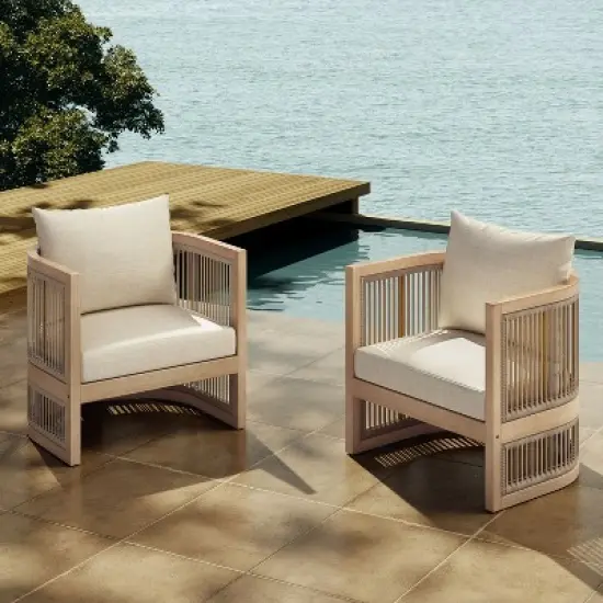 Christopher Knight Home Bonita Outdoor Rope Weave Acacia Wood Club Chair with Cushions, Light Teak/Beige image {1}