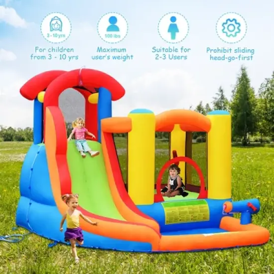 Costway Inflatable Bounce House Kid Water Splash Pool Slide Jumping Castle w/740W Blower image {4}