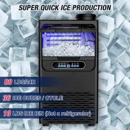 RAPSUAR 13.5in 80 lbs./24H Built-in/Freestanding Commercial Ice Maker With LCD Panel image {3}
