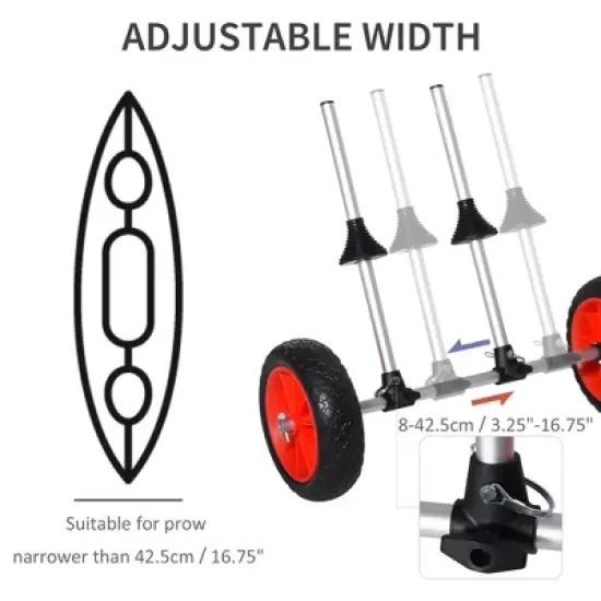 Universal Paddle Boat Cart, Trolley Trailer Kayak Wheels with Strong Aluminum Frame, Adjustable Width Crossbar, & Large Tires image {3}