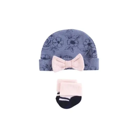 Hudson Baby Girls Thermal Preemie Layette Set 4pc Short Sleeve Outfit, Navy Toile, Preemie image {2}