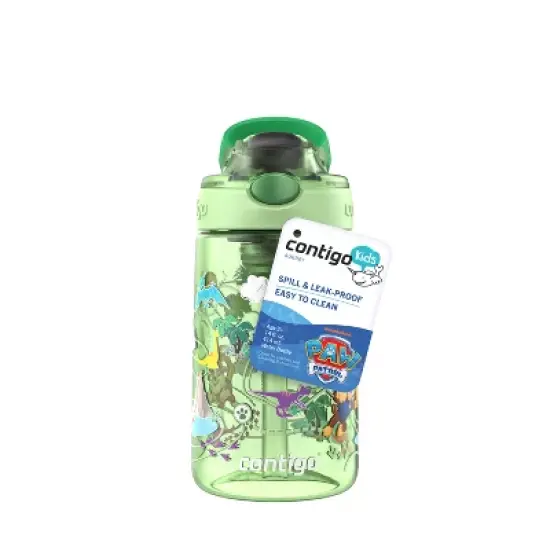Contigo 14oz Plastic Paw Patrol Kids' Dino Treks Aubrey Cleanable Autospout Water Bottle Green image {1}