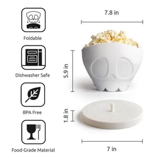 Ototo Scary Poppins Microwave Popcorn Popper Silicone Snack Bowl White image {4}