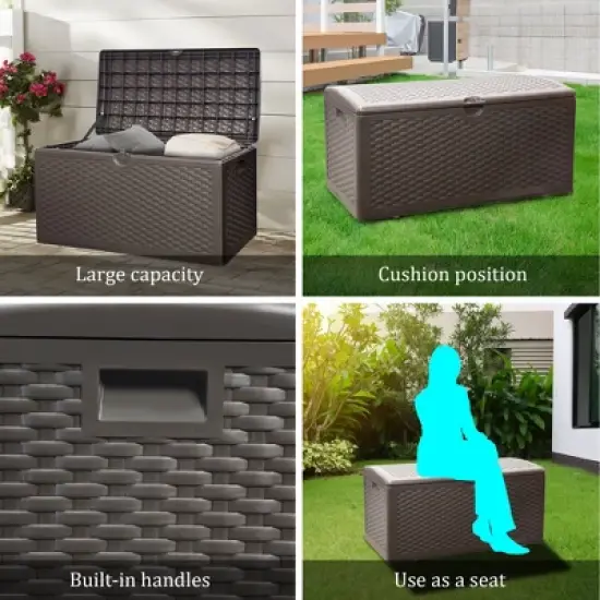 Yardgrace Lockable Wooden Pattern Cushioned Seat Mobile Storage Deck Box image {5}
