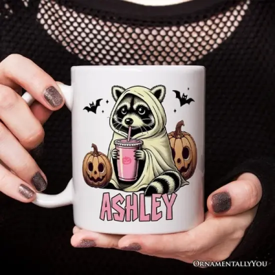 Cute Racoon Drinking Cup, Retro Halloween Mug Gift (Non-Custom Only)| OrnamentallyYou image {3}