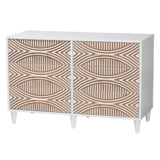 Baxton Studio Queen 3pc Louetta Carved Contrasting Bedroom Set White/Natural Brown image {5}