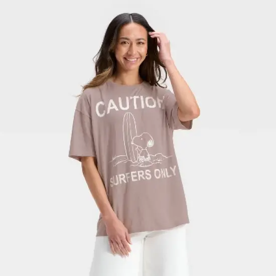 Women's Snoopy Surfer Oversized Short Sleeve Graphic T-Shirt - Taupe image {3}