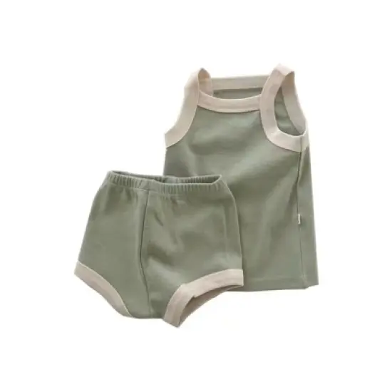 MyKids-USA Baby Girl Solid Color Thin Style Pure Cotton Vest Combo Shorts 2 Pieces Sets Home Clothes image {8}