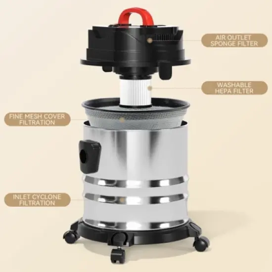 Topteng 5 Gallon Steel Stainless Wet/Dry Canister Vac Shop Vacuum Cleaner 1800W image {6}