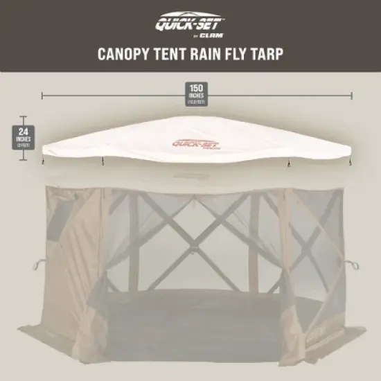 CLAM Quick-Set Outdoor Gazebo Screen Tent Canopy Accessory Rain Fly Roof Tarp for Pavilion/Pavilion Camper Models, Tan (Tent Not Included) image {1}