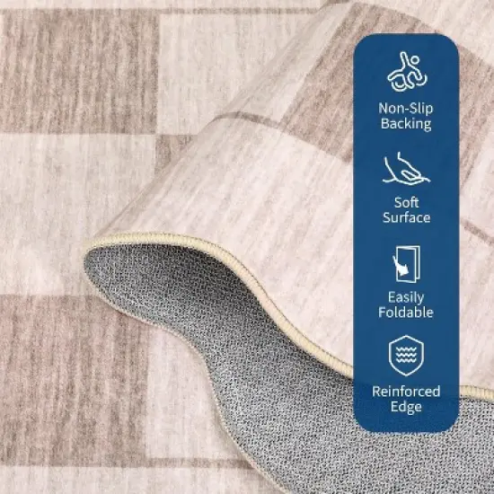 Checkered Rug Washable Rug for Living Room Non Slip Indoor Scalloped Printed Carpet Low Pile Neutral Rugs Soft Floor Cover for Bedroom Nursery image {6}