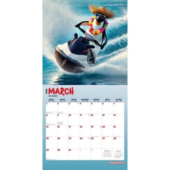 BrownTrout 2026 Penguin Party 12"x24" Hanging Square Wall Calendar Plastic-Free image {2}