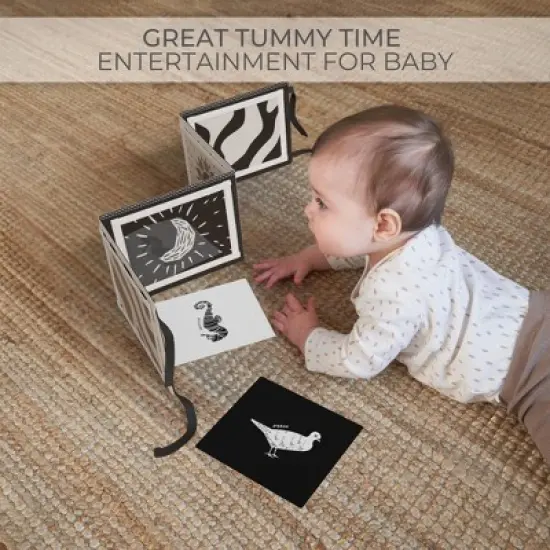 Soft Tummy Time Book with Baby-Safe Mirror - Black & White Montessori Toy with Crinkle & 20 High-Contrast Designs for Infant Development image {2}