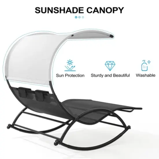 Crestlive Products Outdoor Double Sun Bed Chaise Lounge Chair Rocking Bed with Sun Shade & Wheels image {2}