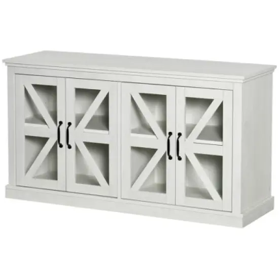 HOMCOM Rustic Kitchen Sideboard, Glass Door Buffet Cabinet, TV Stand with Adjustable Shelf for Dining Room, White image {3}
