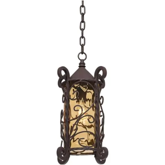 John Timberland Casa Seville Vintage Rustic Outdoor Hanging Light Dark Walnut Scroll 15" Champagne Water Glass for Post Exterior Barn Deck House Porch image {4}