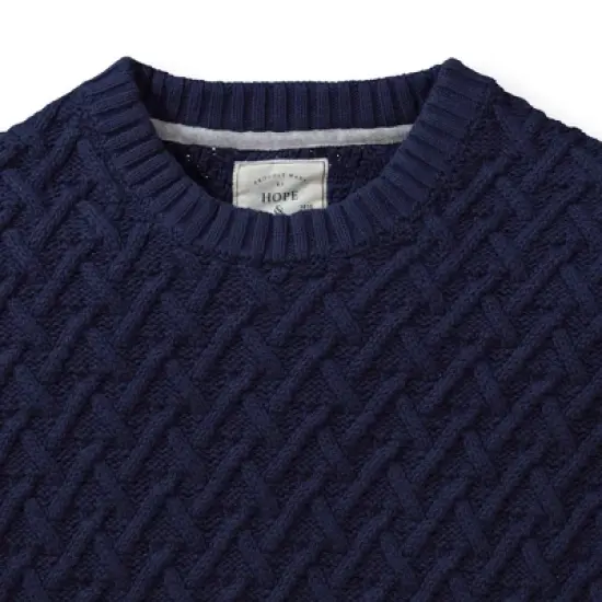 Hope & Henry Mens' Organic Cotton Herringbone Cable Sweater image {1}