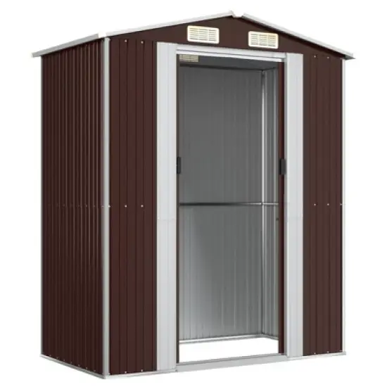 vidaXL Garden Shed Dark Brown Galvanized Steel Large Sliding Components image {5}