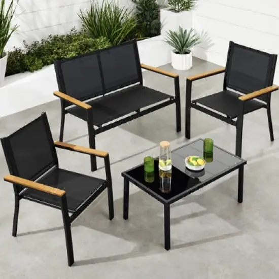 Best Choice Products 4-Piece Outdoor Textilene Patio Conversation Furniture Set w/ Loveseat, Table image {9}