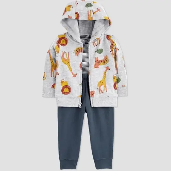 Carter's Just One You&reg; Baby Boys' Safari Cotton Cardigan & Bodysuit - Gray image {1}