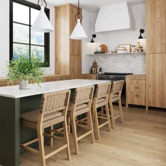 Faux Leather Woven Counter Height Barstool Warm Pine/Brushed Light Brown - Nathan James image {1}