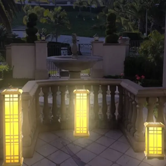 3pk Solar LED Zen Outdoor Lantern Bundle with Amber/White Light - Techko Maid image {7}