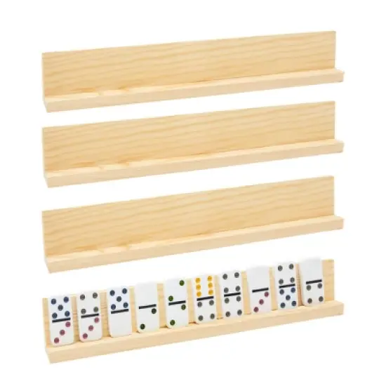 Juvale 4-Pack of Wooden Domino Racks for Mexican Train, Mahjong, Chicken Foot, Game Night, Parties, Slanted Domino Holders for Visibility, 13x2x1 In image {6}