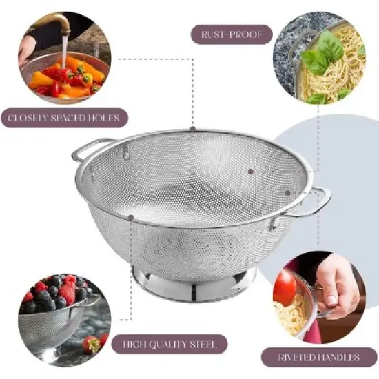 Bellemain 5 Qt Stainless Steel Colander Bowl | Handle, Kitchen Food Strainer for Pasta, Veggies & More image {5}