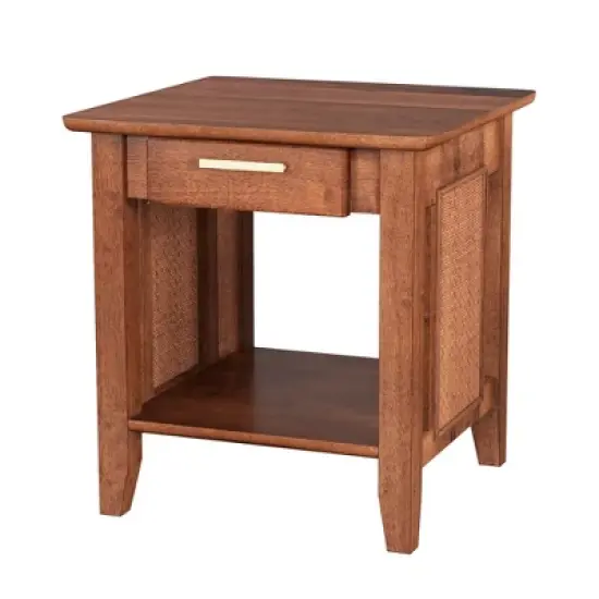Tangkula 2PCS Boho Style Nightstand 3-Tier Sofa Side End Table w/ Drawer & Shelf Walnut image {6}