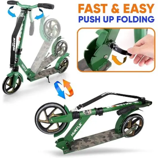 Hurtle Renegade Lightweight Foldable Teen and Adult Adjustable Ride On 2 Wheel Transportation Commuter Kick Scooter, Camouflage image {1}