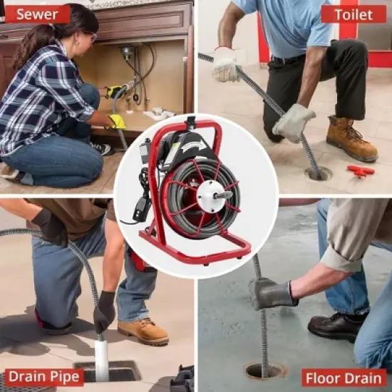 75 Ft X 3/8 Inch Drain Cleaner Machine Electric Drain Auger Auto Feed With Kits image {2}